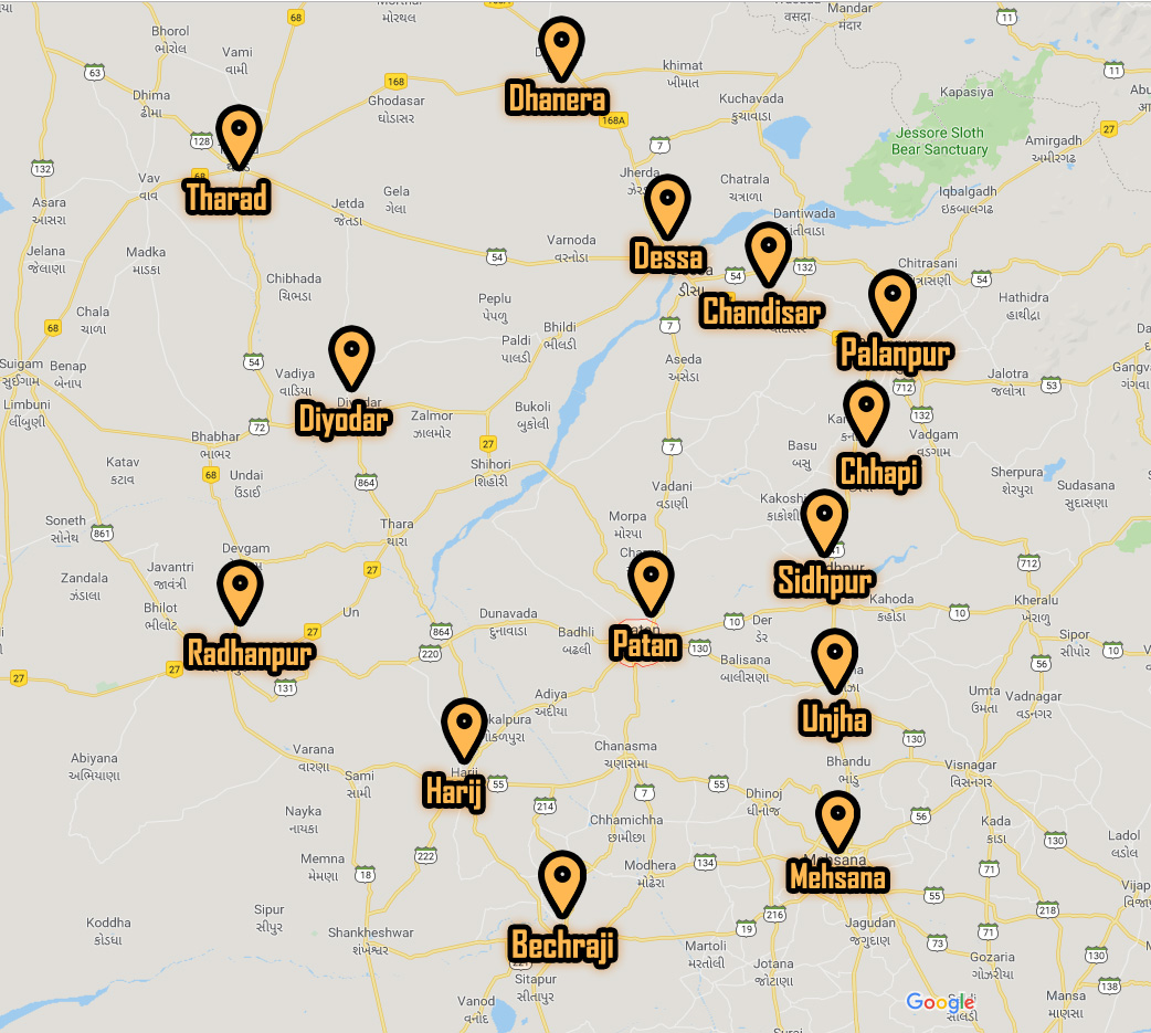 our warehouses RADHANPUR, SIDHAPUR, HARIJ, MEHSANA, BECHARAJI, UNJAH, PALANPUR, CHHAPI, CHANDISAR, DEESA, DHANERA, THARAD, DIYODAR